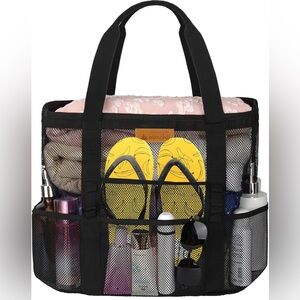 Black Mesh Beach Tote with Ventilation